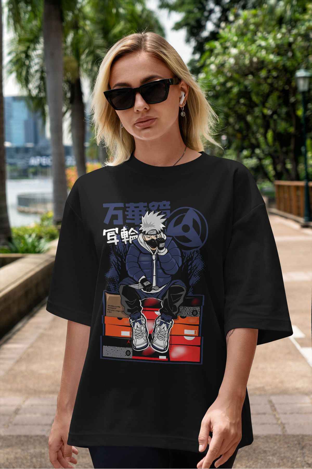 ELFAMİ Unisex Erkek/Kadın ANIME Özel Baskılı Oversize Pamuklu Bisiklet Yaka T-Shirt