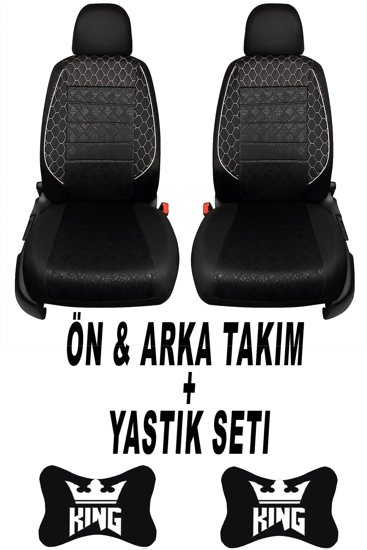 1araba1ev Oto Koltuk Kılıfı King Ön Arka Takım + 2 Adet Boyun Yastığı Seti