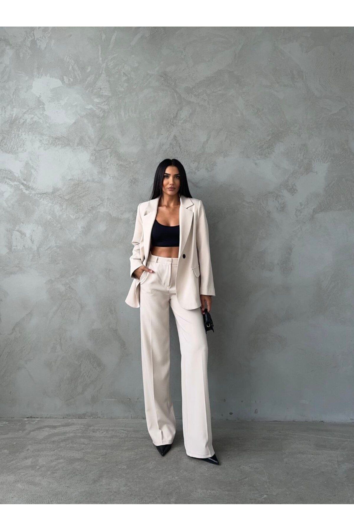 Castivo Fashion Yüksek Bel Bol Paça Pantolonlu Ceket Takımı