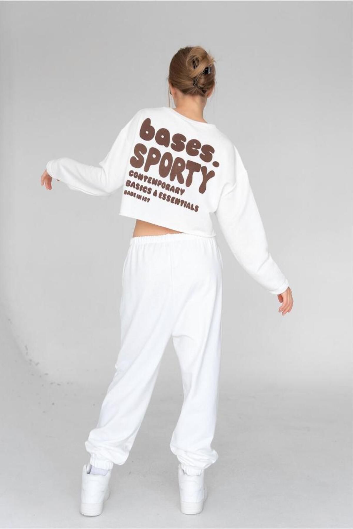 bases.-Jogger de damă cu talie ecru imprimat elastic 3