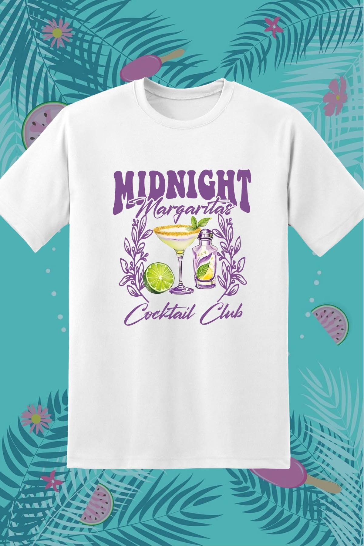 362BASKI Yaz Temalı Midnight Margaritas Kokteyl İçecek Baskılı Tshirt