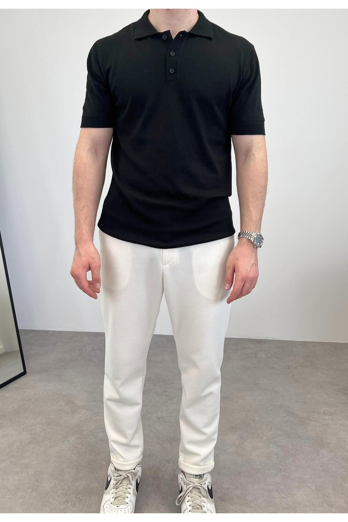 RIESGO ÖRME POLO YAKA DÜĞMELİ T-SHIRT SİYAH