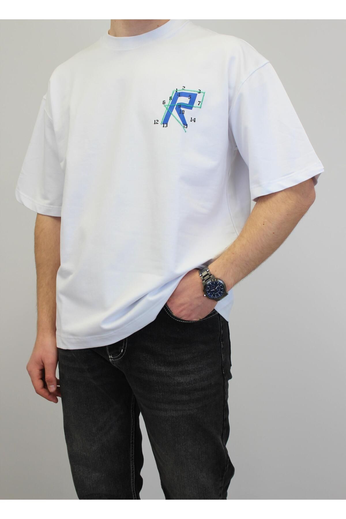 RIESGO OVERSİZE R BASKILI T-SHIRT BEYAZ