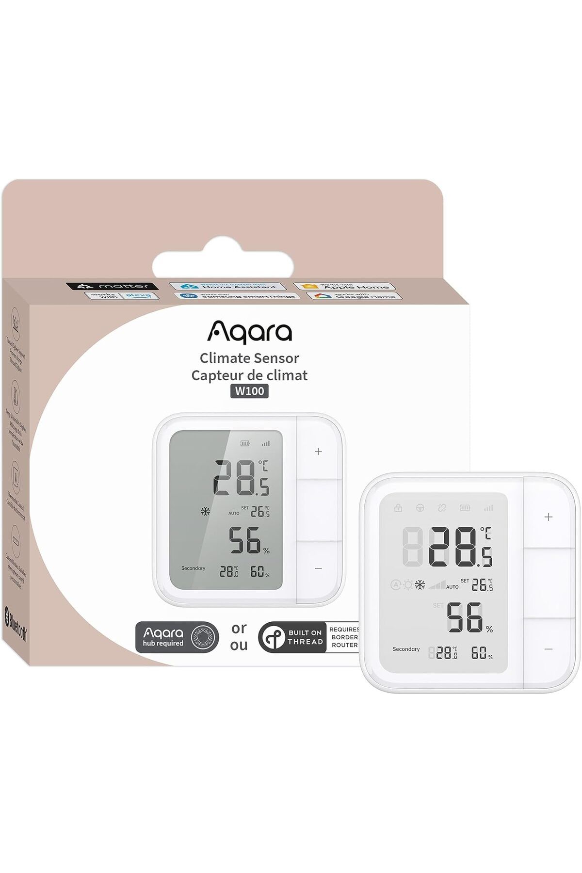 Aqara-Aqara Climate Sensor W100, Smart Temperature and Humidity Monitor, Thread and Zigbee Compatible, LCD 3