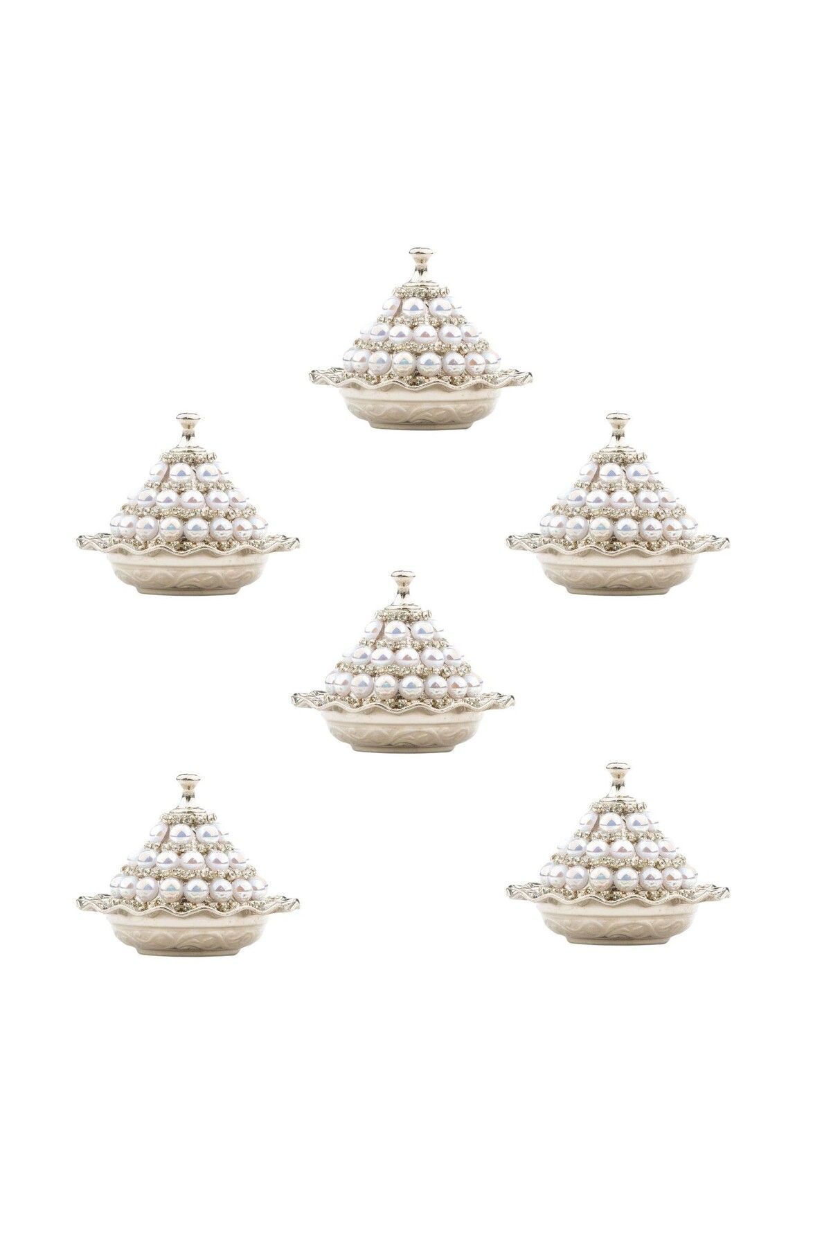 Saray Ottoman handicraft İnci ve Sade Taşlı 6'lı Lokumluk Beyaz
