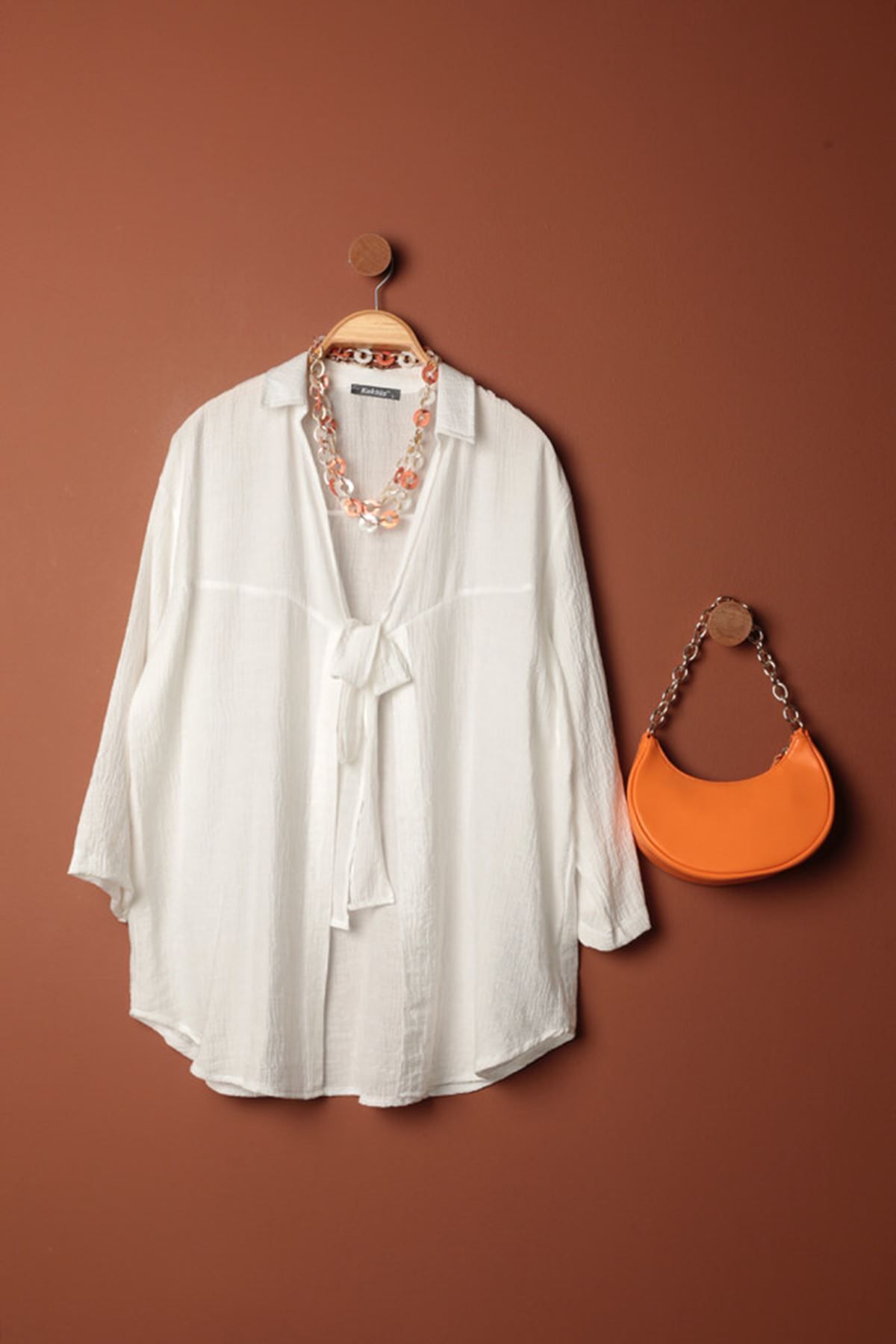 delta online Ağaç Kabuğu Kumaş Kimono-Ekru - XL