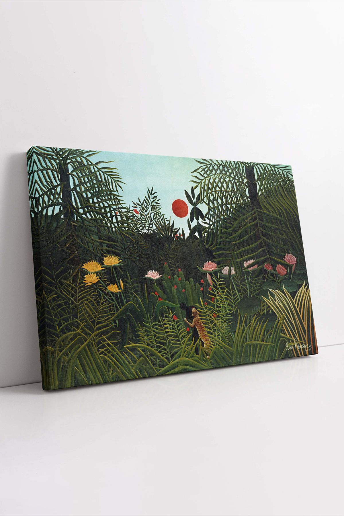 KOSS Dijital Henri Rousseau Vahşi Yaşam Kanvas Tablo, Avlanan Kaplan Tablo, Orman İllüstrasyon Kanvas, Lüks Tablo