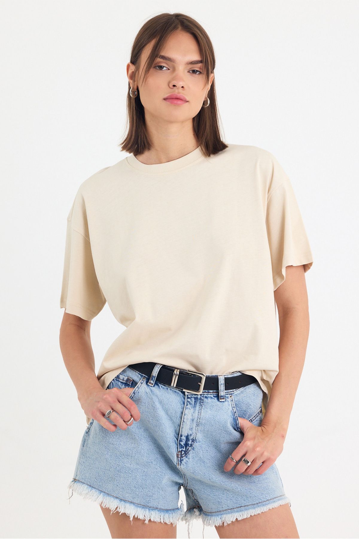 gothamvibes Kadın Timeless Oversize Krem T-Shirt
