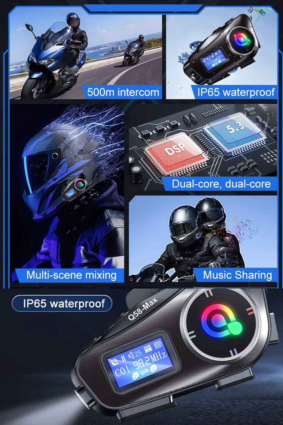 Gampus Motosiklet Kask Kulaklık Intercom Işıklı Motorsiklet Interkom Radyolu 2 Kişi Bağlantılı Intercom