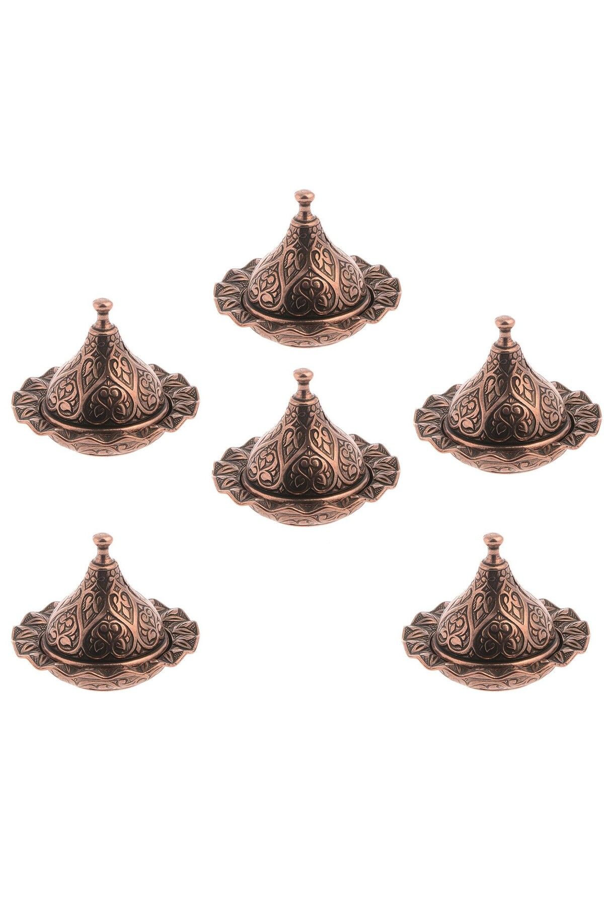 Saray Ottoman handicraft Kubbeli Mini 6'lı Antik Bakır Renk Lokumluk