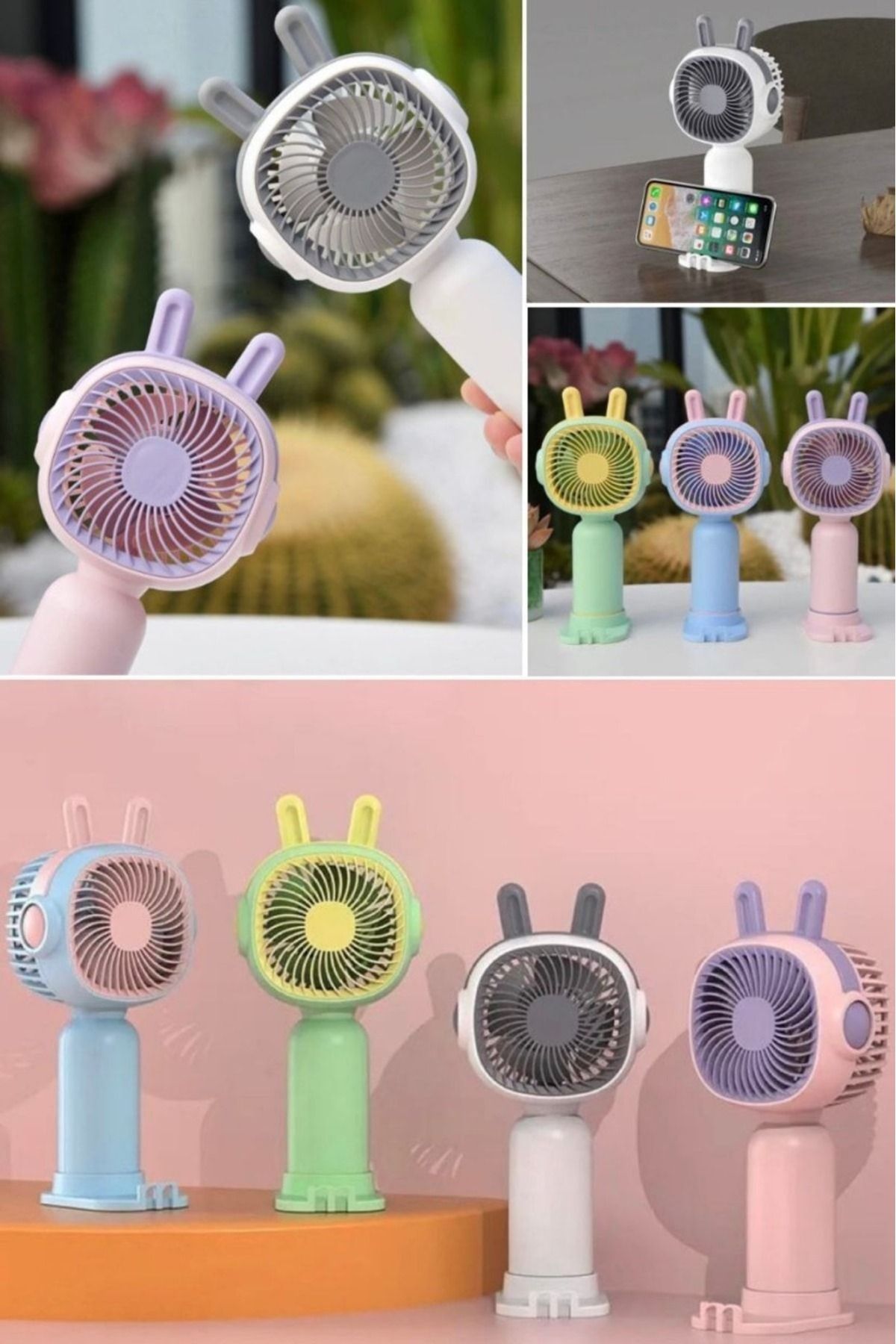 Fırsat7 Minimal Tasarım Soğutucu Usb Fan Elcikli El Tipi Fan Minik Kulak Desenli Telefon Tutucu Fan