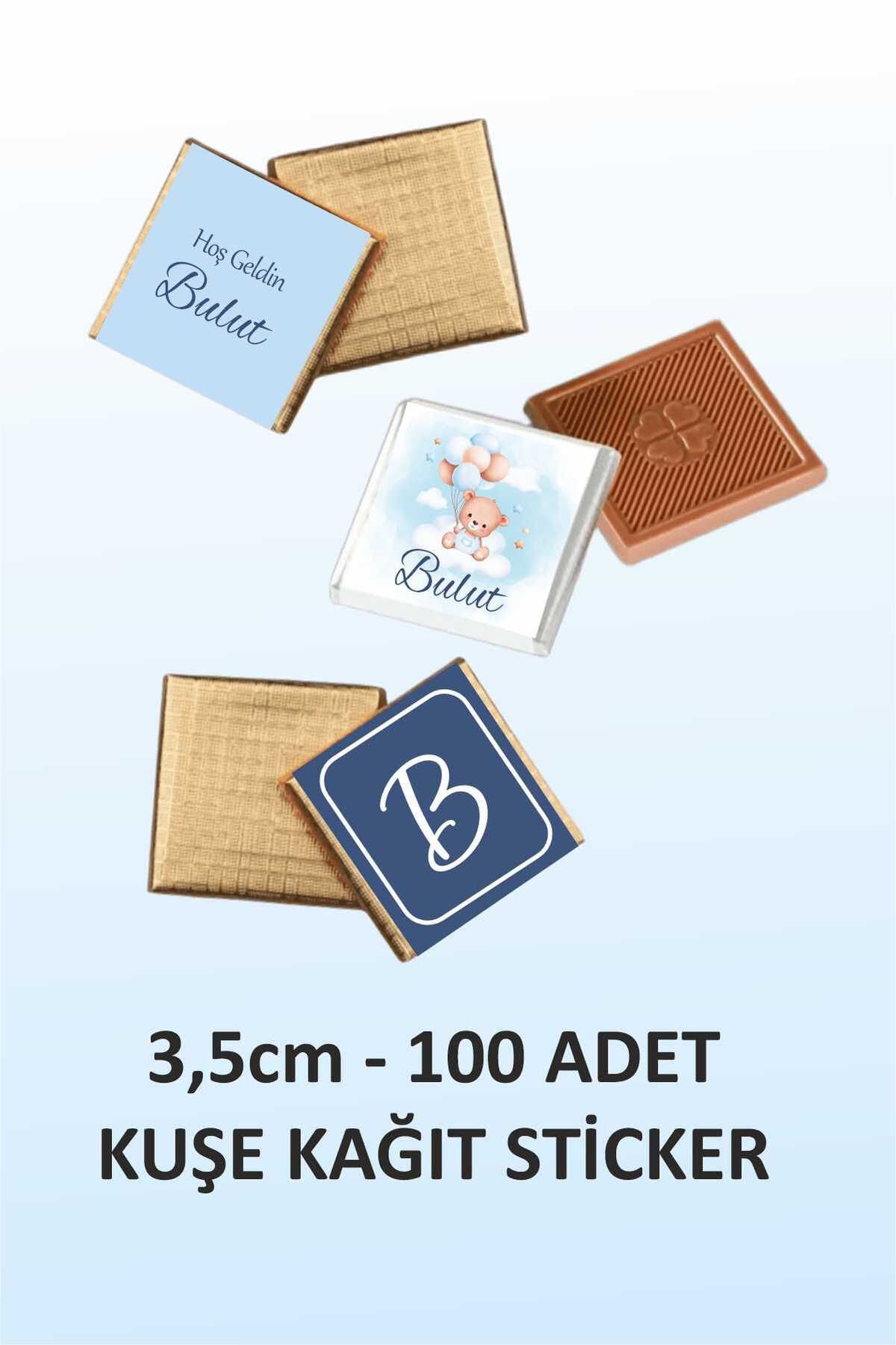 fırsatlar diyarı Ayıcık Temalı Kare Çikolata Etiketi - Parlak Kuşe Kesimli - 3,5 cm - 100 Adet