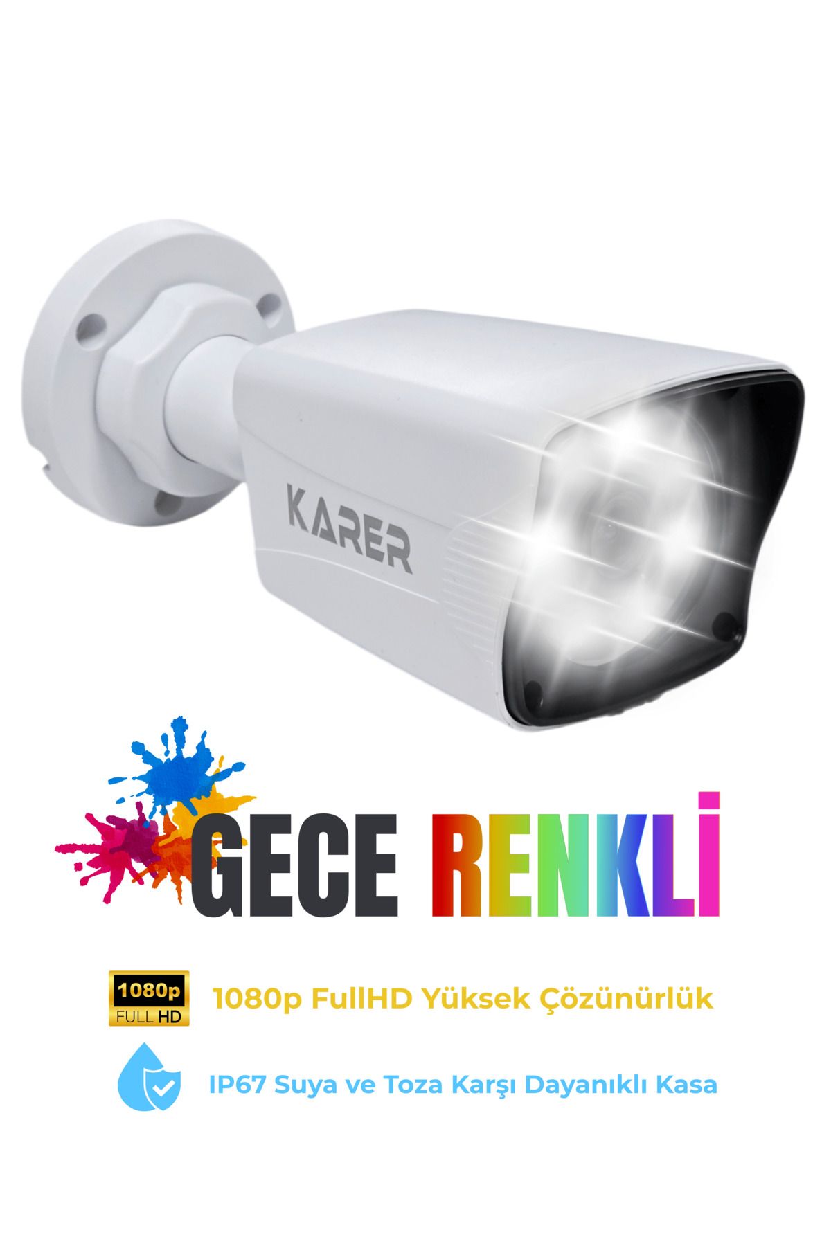KARER 1080p FullHD Gece Renkli Kamera | Gece Aydınlatmalı Güvenlik Kamerası