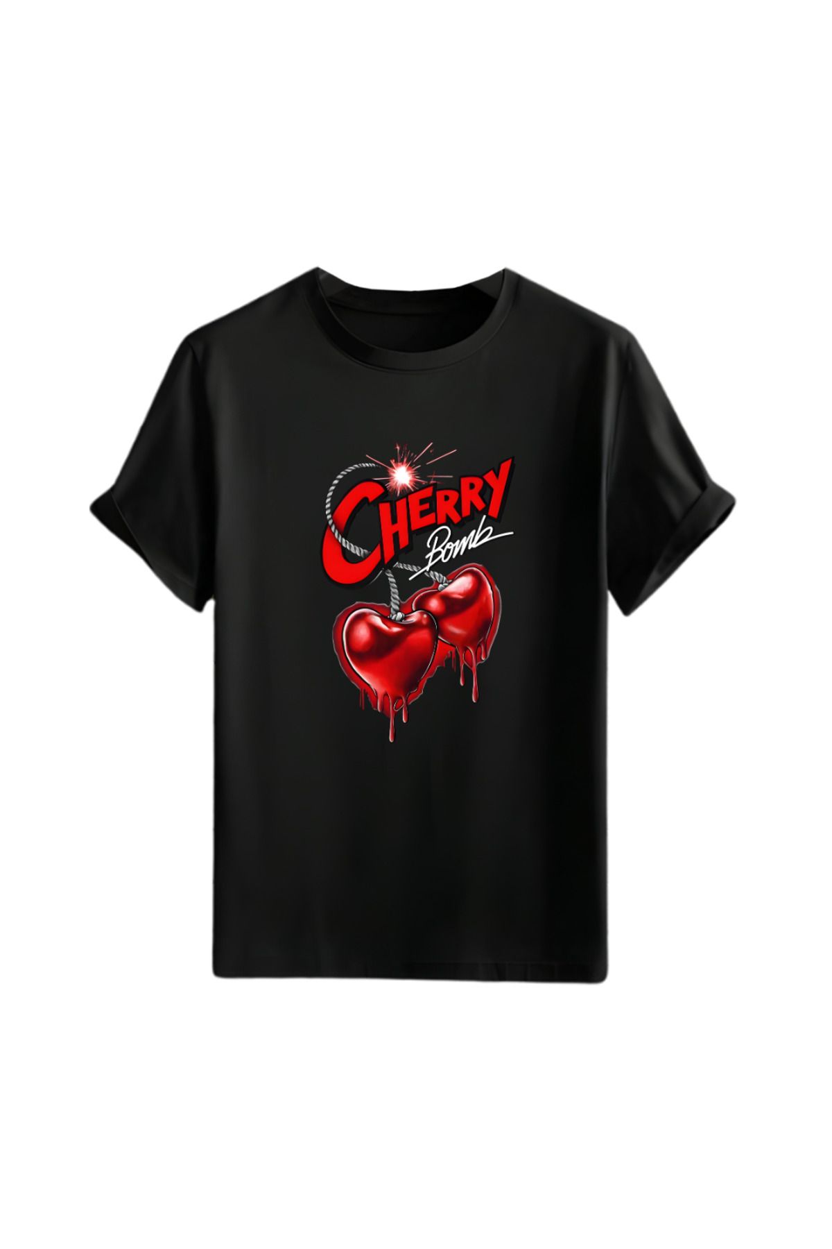 Gölge Store Kiraz(Cherry)Göğüs Baskılı Unisex Oversize Tişört