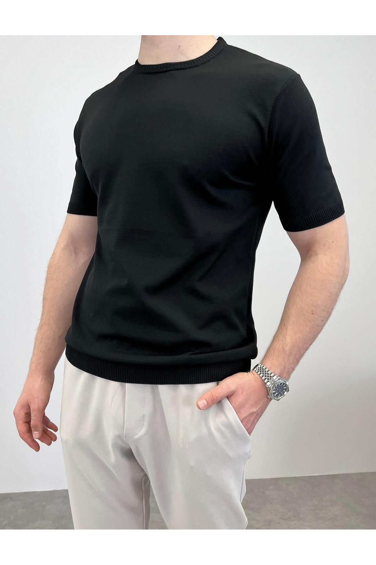 RIESGO ÖRME BİSİKLET YAKA T-SHIRT SİYAH