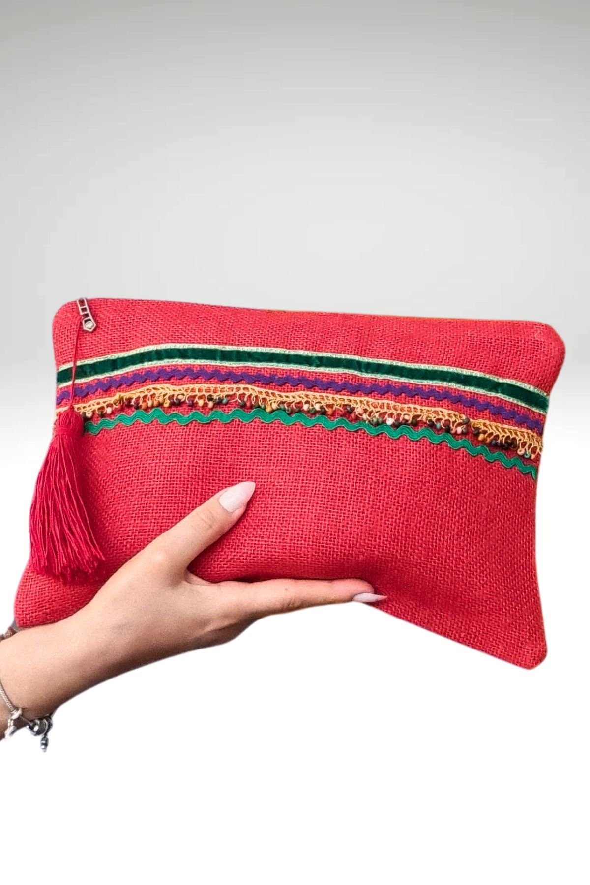 KRIMO Kadın Jüt Clutch Tasarım Bez Portföy Çanta