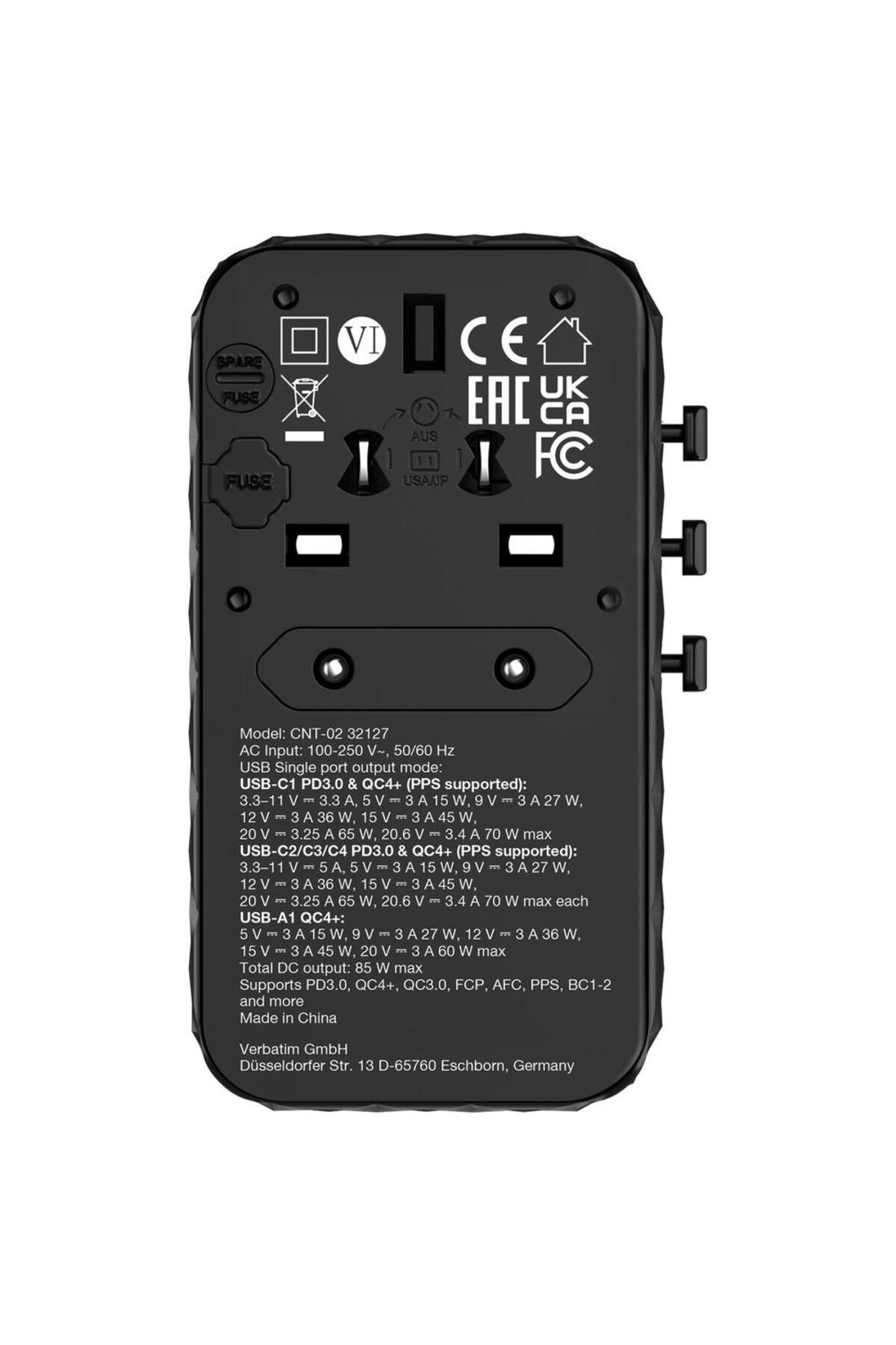 Verbatim-Incarcator retea de calatorie universal Verbatim GaN II, 85 W, 4xUSB-C PD, 1x USB-A QC (Negru) 4