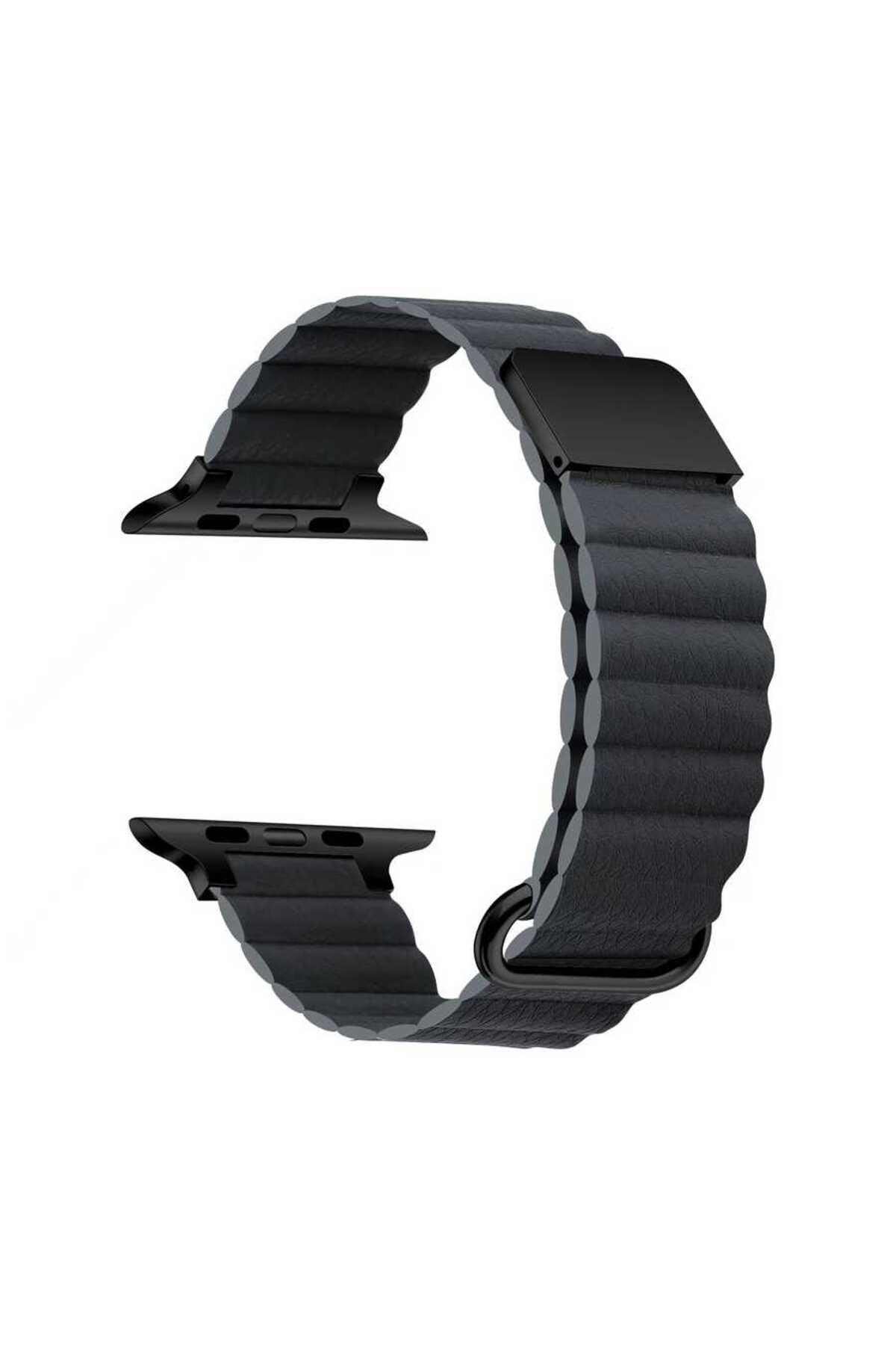 Mobicas Apple Watch Ultra (49mm) Uyumlu Mıknatıslı Suni Deri Kordon-78 Koyu Gri