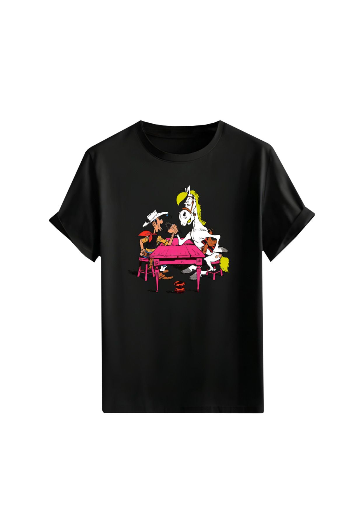 Gölge Store Çizgi Kahramanlar Göğüs Baskılı Oversize Unisex Tişört