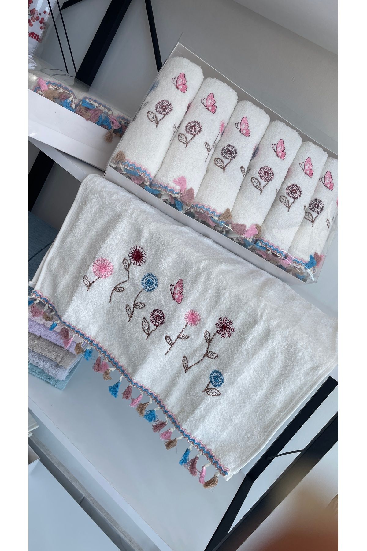 AHSEN TASARIM 6' lı pamuklu püsküllü 50x90 cm el yüz havlusu