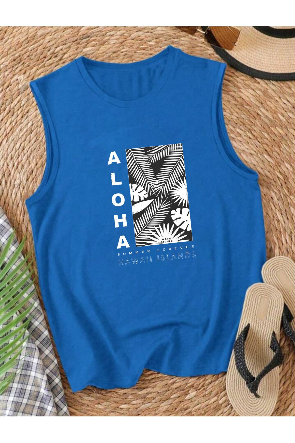 FAVORİST ALOHA SUMMER Omuzu Açık Kadın Pamuklu Kolsuz Yazlık T-shirt Atlet