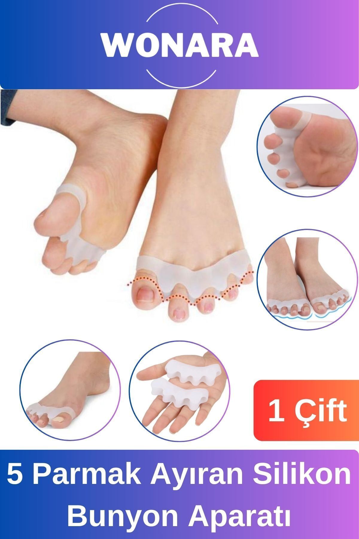 AboutThePerfect Konforlu ve Şekil Düzgünleştirici 5 Parmak Silikon Bunion Düzeltici Aparat