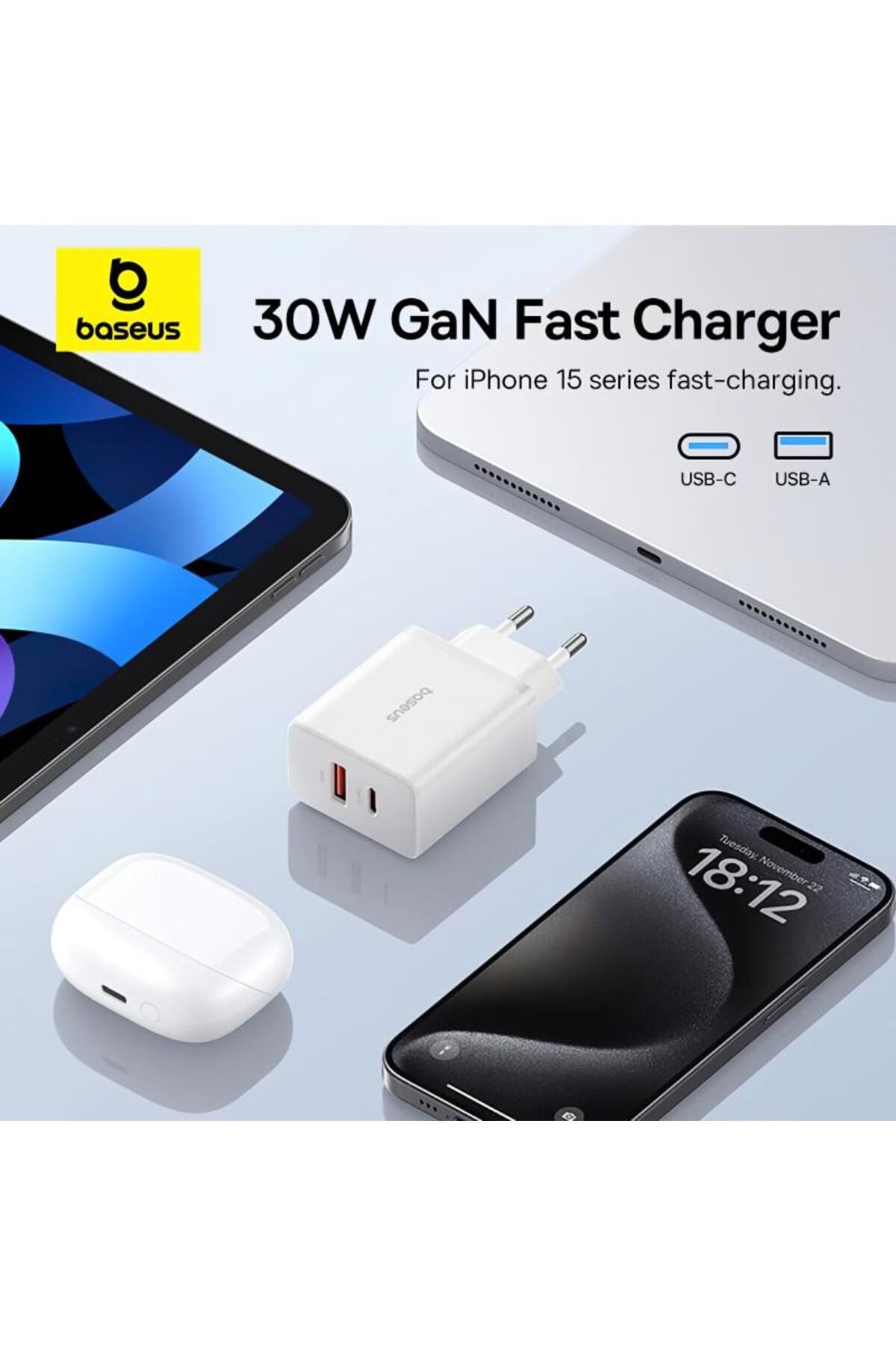 Baseus-Incarcator Retea Baseus Cube P10111404213-00, 30W, 2.4A, 1 x USB-A - 1 x USB-C (Alb) 7
