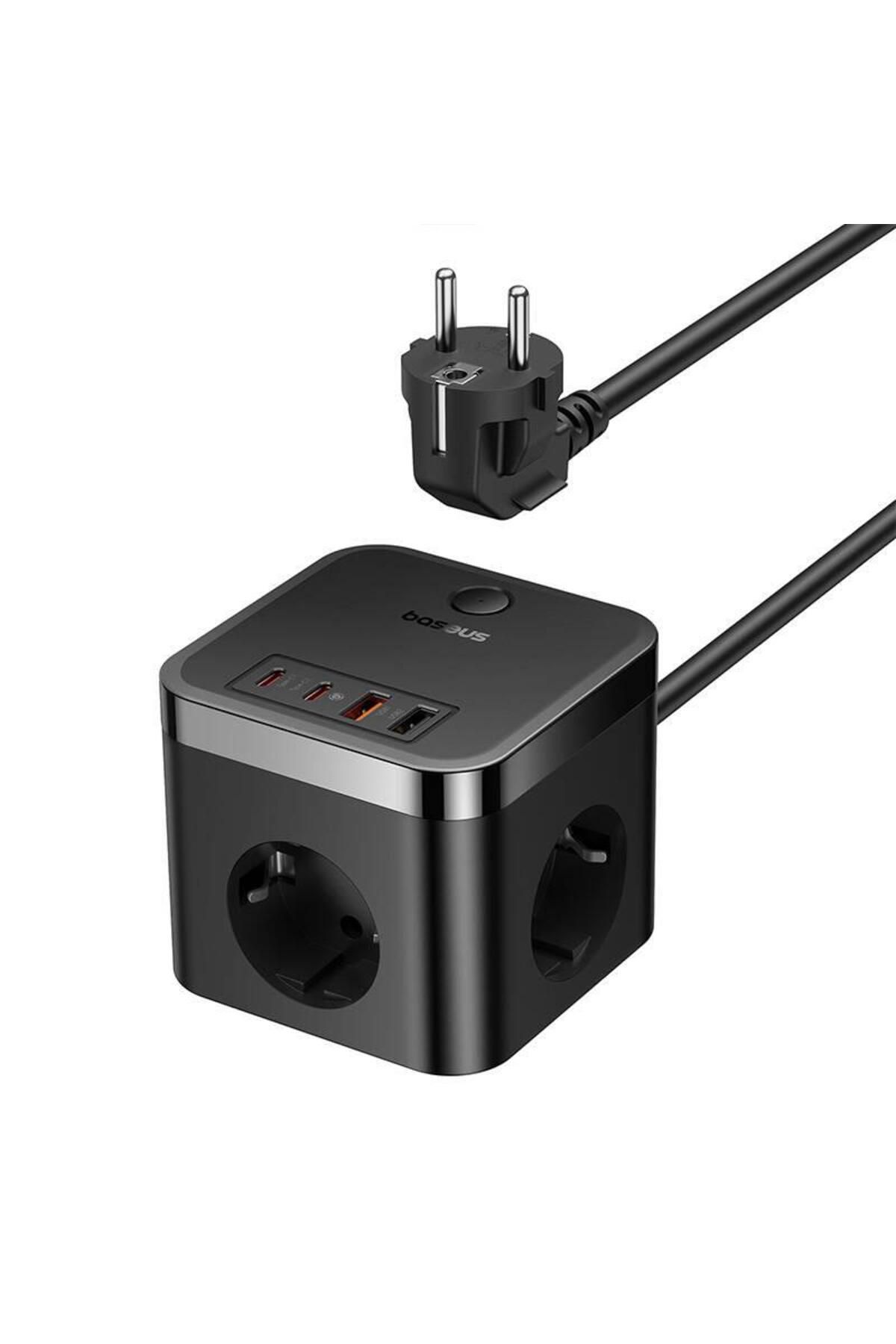 Baseus-Baseus PowerCombo Cube Power Charger, 4000W, 3A, 2 x USB-A - 2 x USB-C - 3 x Schuko 1