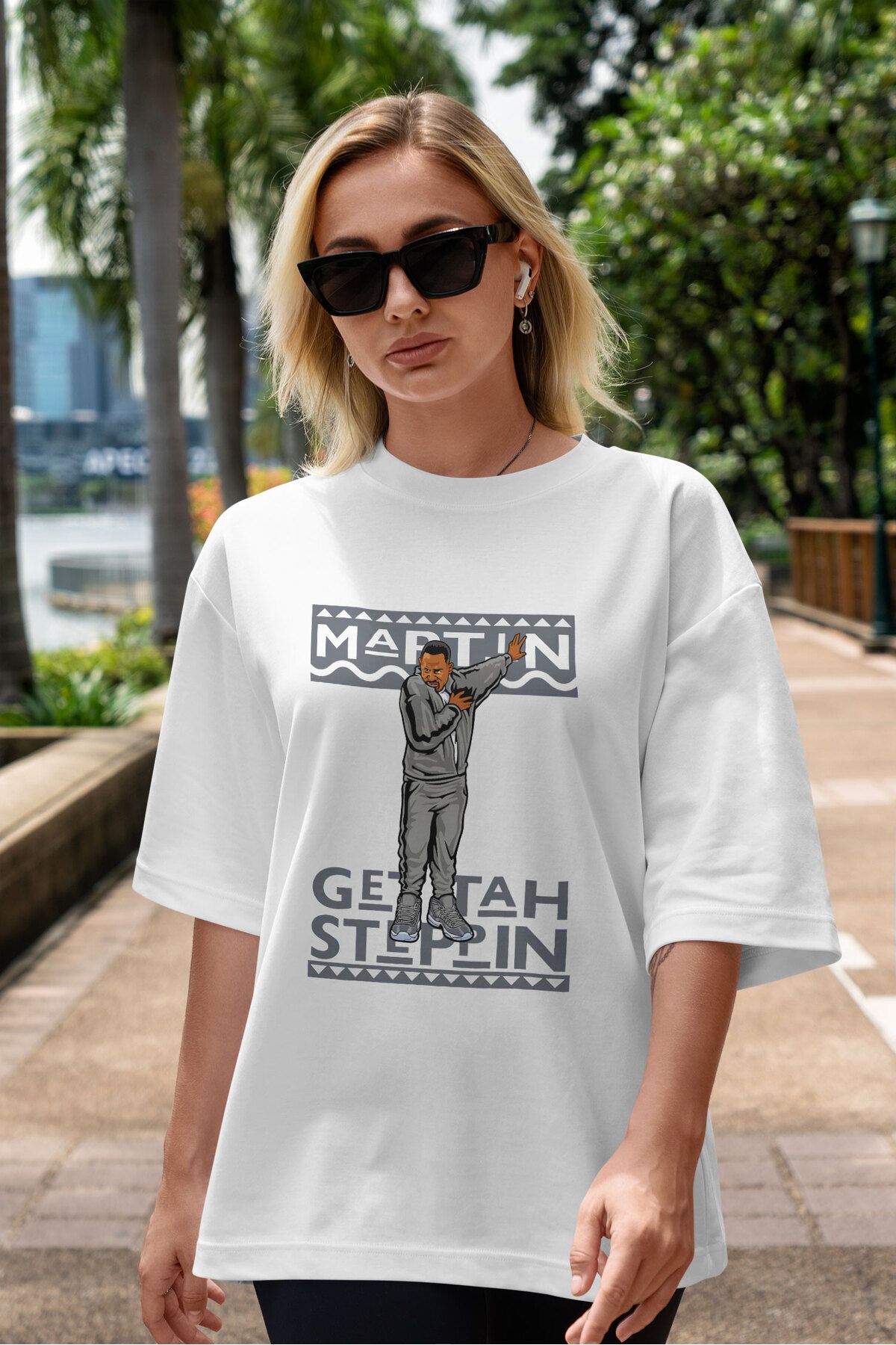 ELFAMİ Unisex Erkek/Kadın MARTIN Özel Baskılı Oversize Pamuklu Bisiklet Yaka T-Shirt