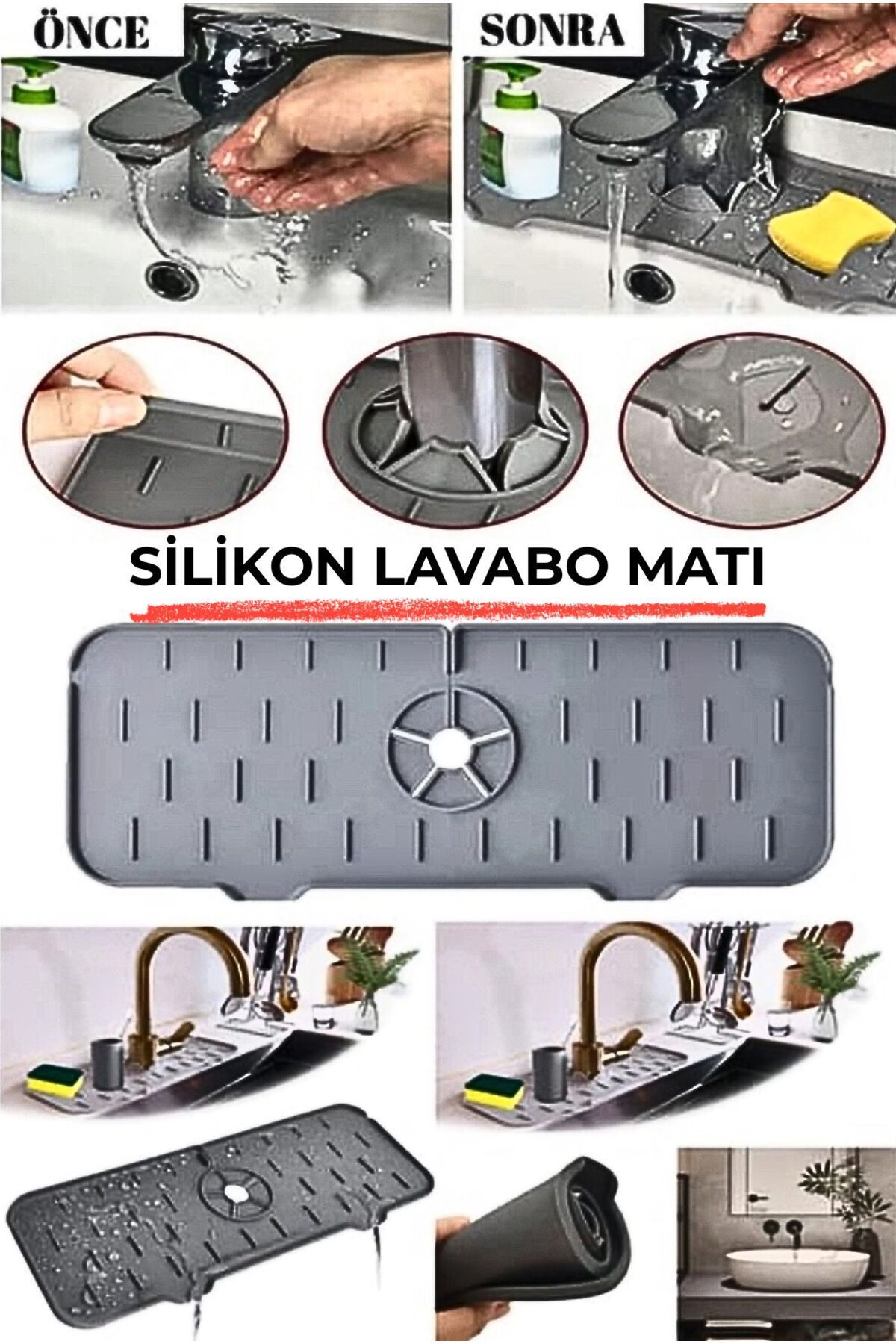 Kelepir Fırsatlar THEWAN Mutfak Banyo Lavabo Kenarı Silikon Matı