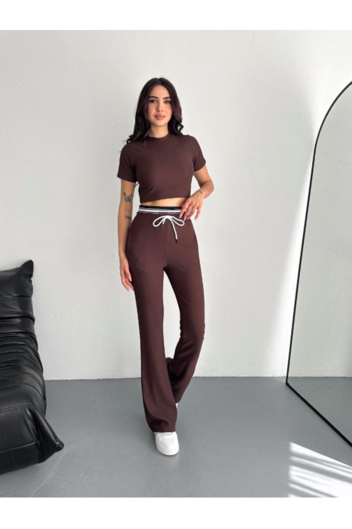 MODA Ola Ottoman Crop T-Shirt Palazzo Pantolon takım