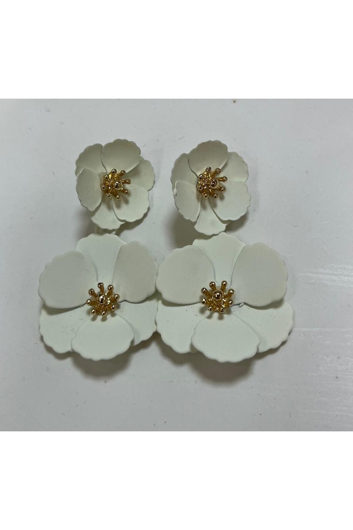 Asilce Çelik Takı İkili Çiçek Model Küpe