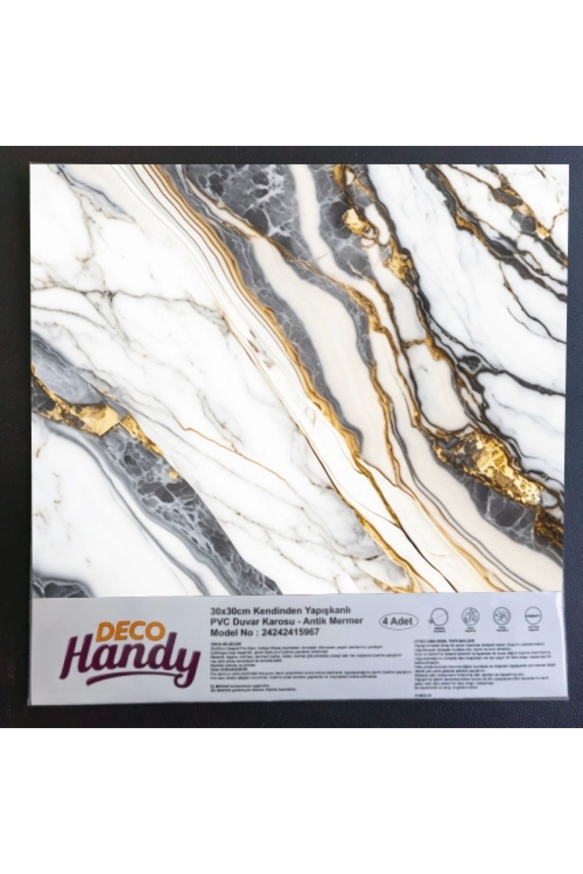 Vemora DecoHandy Pvc Yapışkanlı Yer Karosu 30x30cm 4'Lü Paket - Beyaz İnci 0,36m2