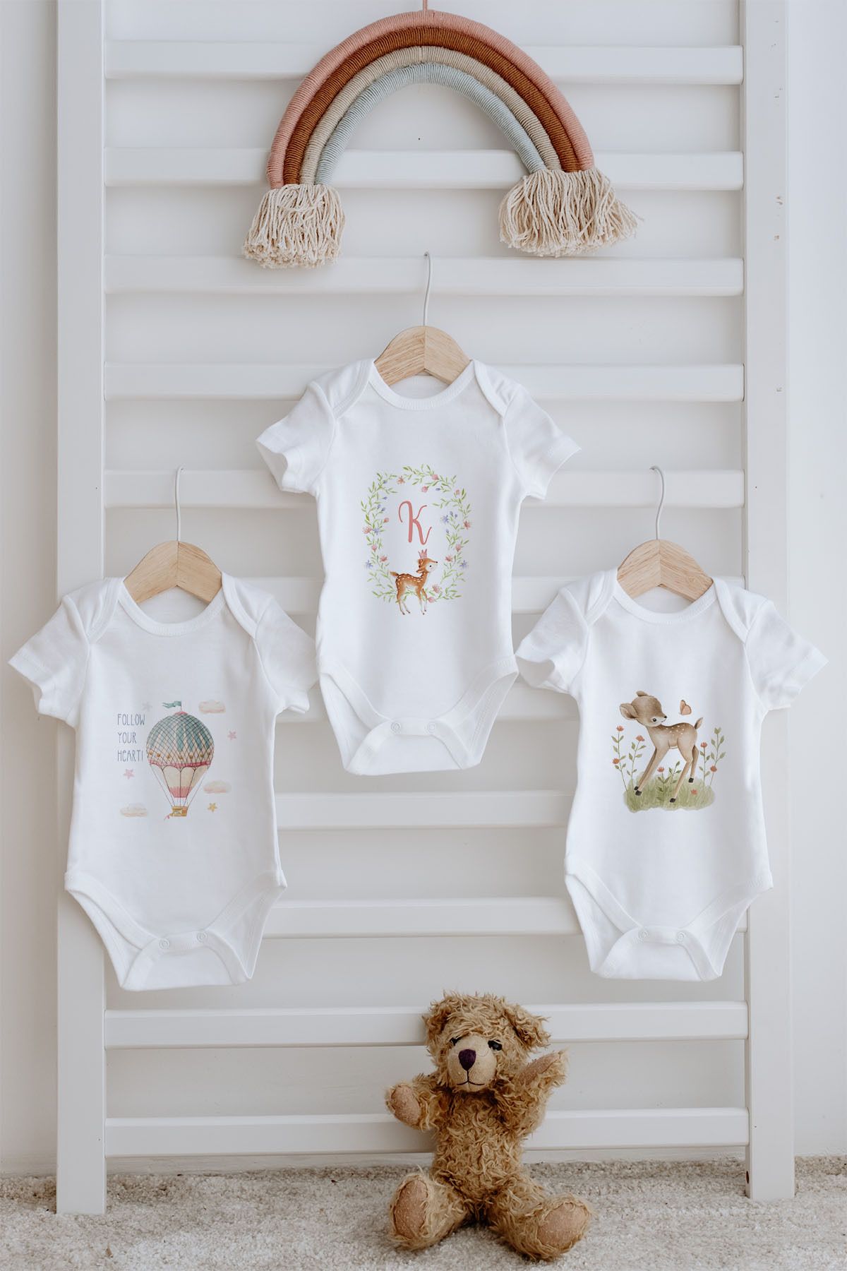 Tuğba Kuğu 3'lü Bebek Body - Little Deer Series - K Harfi