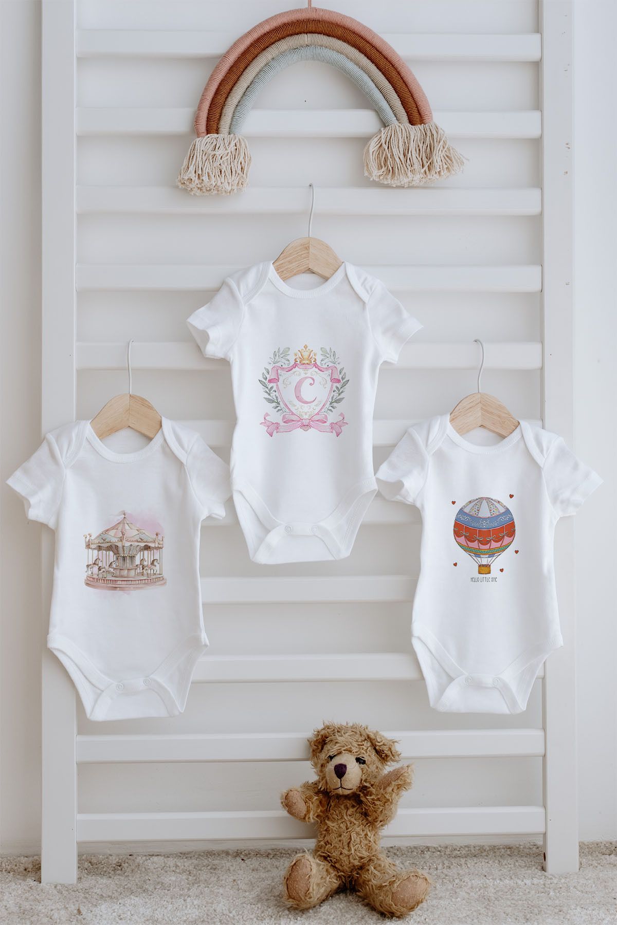 Tuğba Kuğu 3'lü Bebek Body - Pink Royal Series - C Harfi