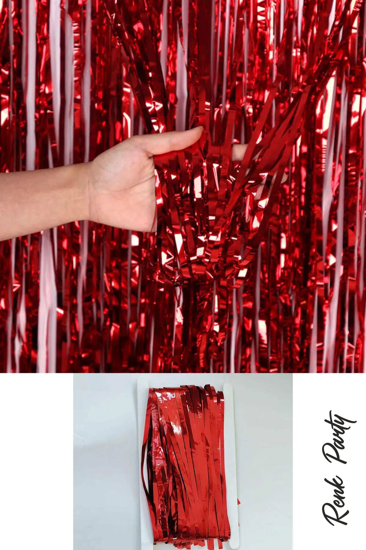 renk party Metalize Arka Fon Perdesi Kırmızı Renk - 100x200 Cm - Dekor Perde
