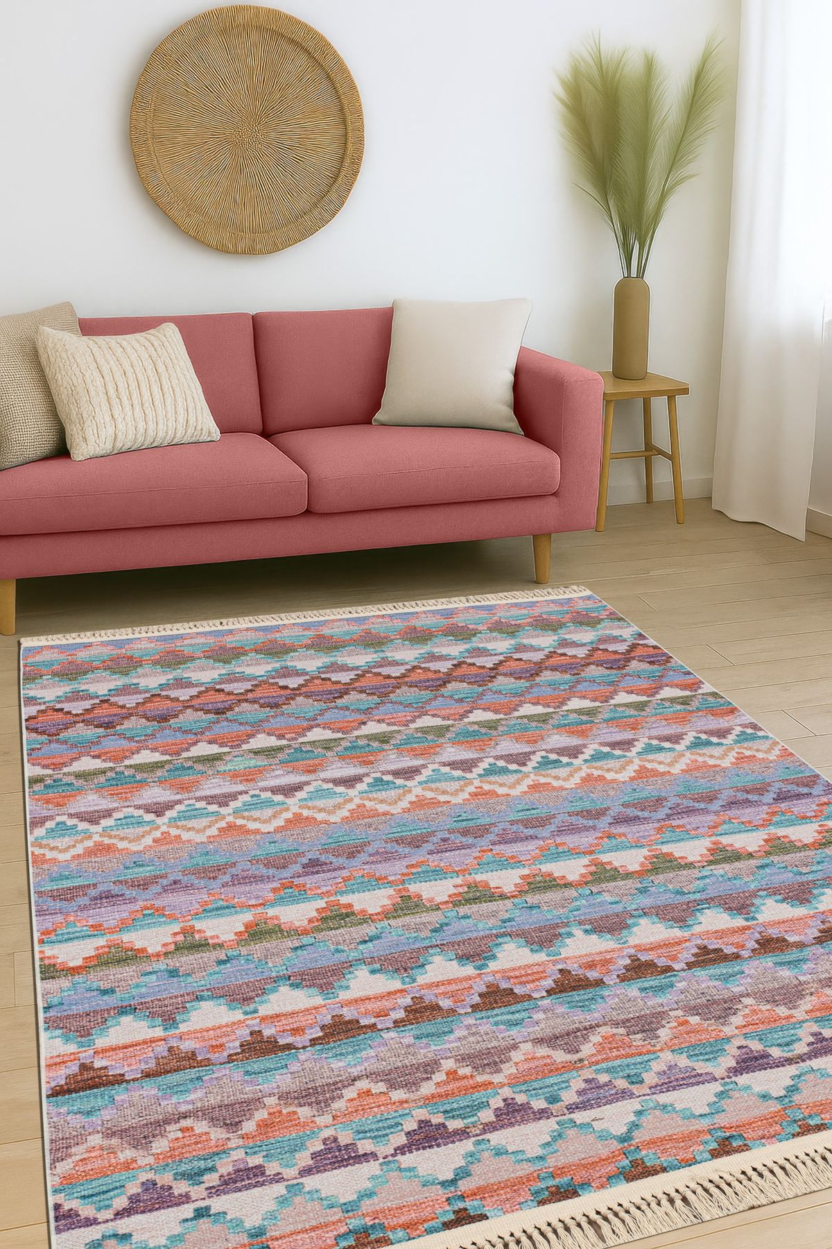 Massilia Home Satürn Soyut Dijital Baskı Makinede Yıkanabilir Kilim Antibakteriyel Çok Renkli Desen Ev Oda Halısı