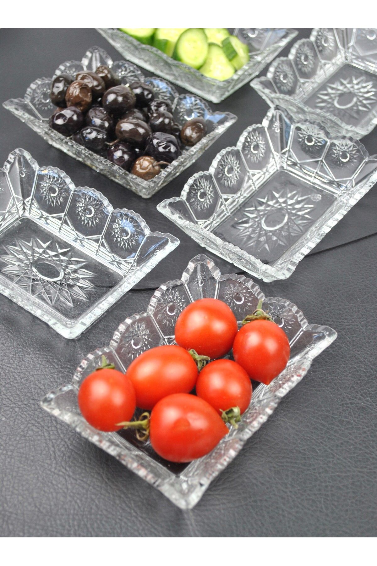 Qualitev 6'lı Cam Kase Çerezlik Kahvaltılık Set Dikdörtgen Sunumluk-13x10x4 cm Sunlight