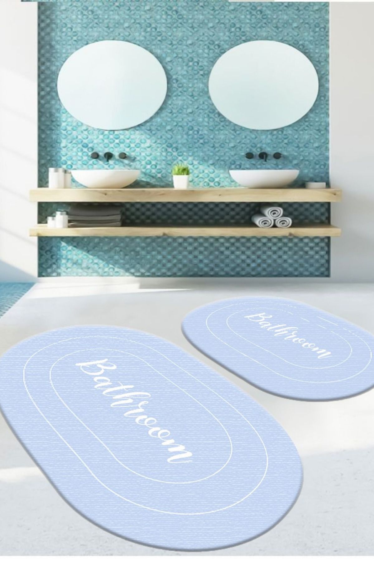 DERAS HOME 2'li Yıkanabilir Kaymaz Taban Banyo Paspası 60*100 Cm - 40*60 Cm