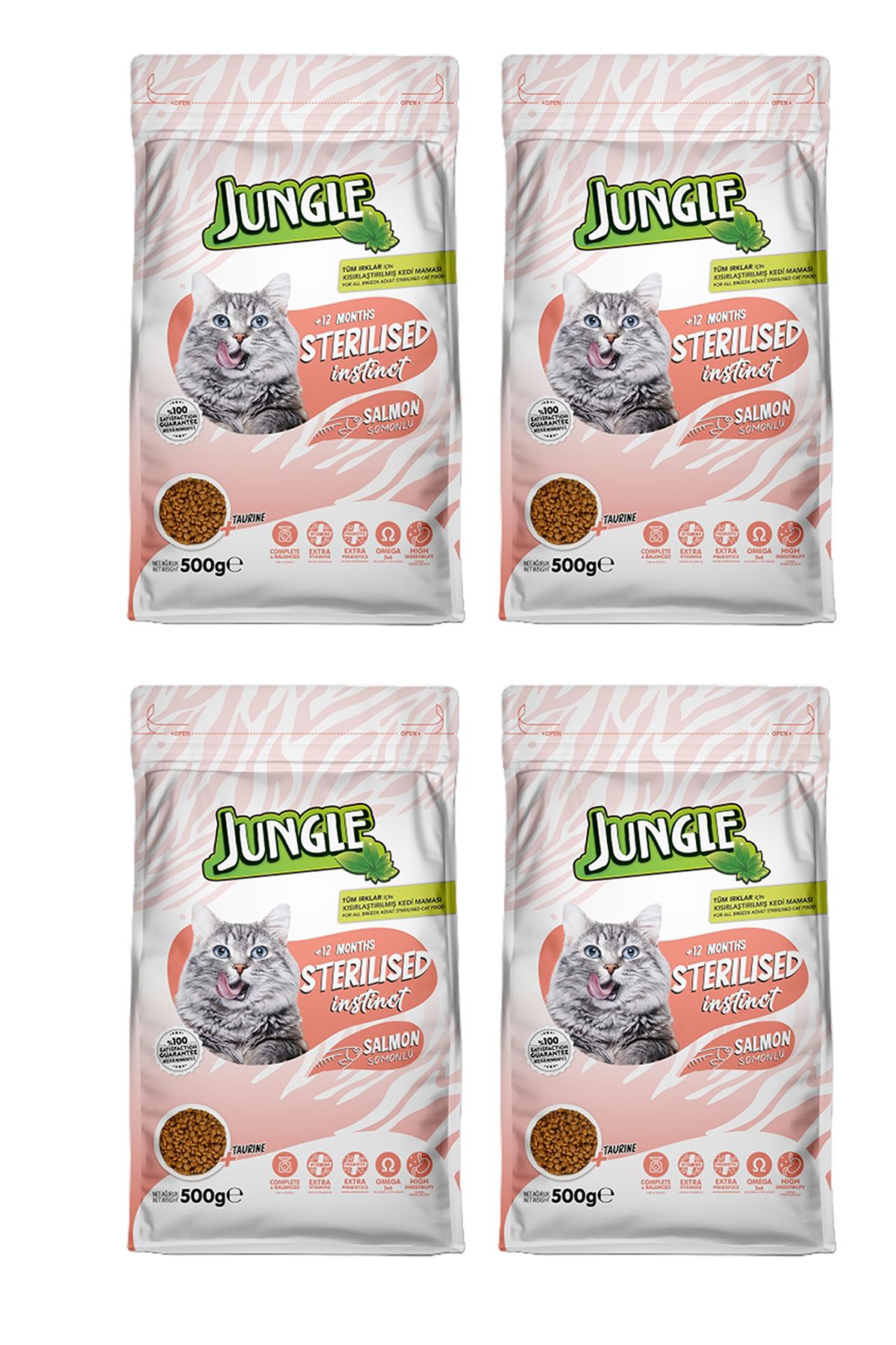 Jungle 500 GR KURU KEDİ MAMASI YETİŞKİN STERİLESED SOMONLU 4'LÜ