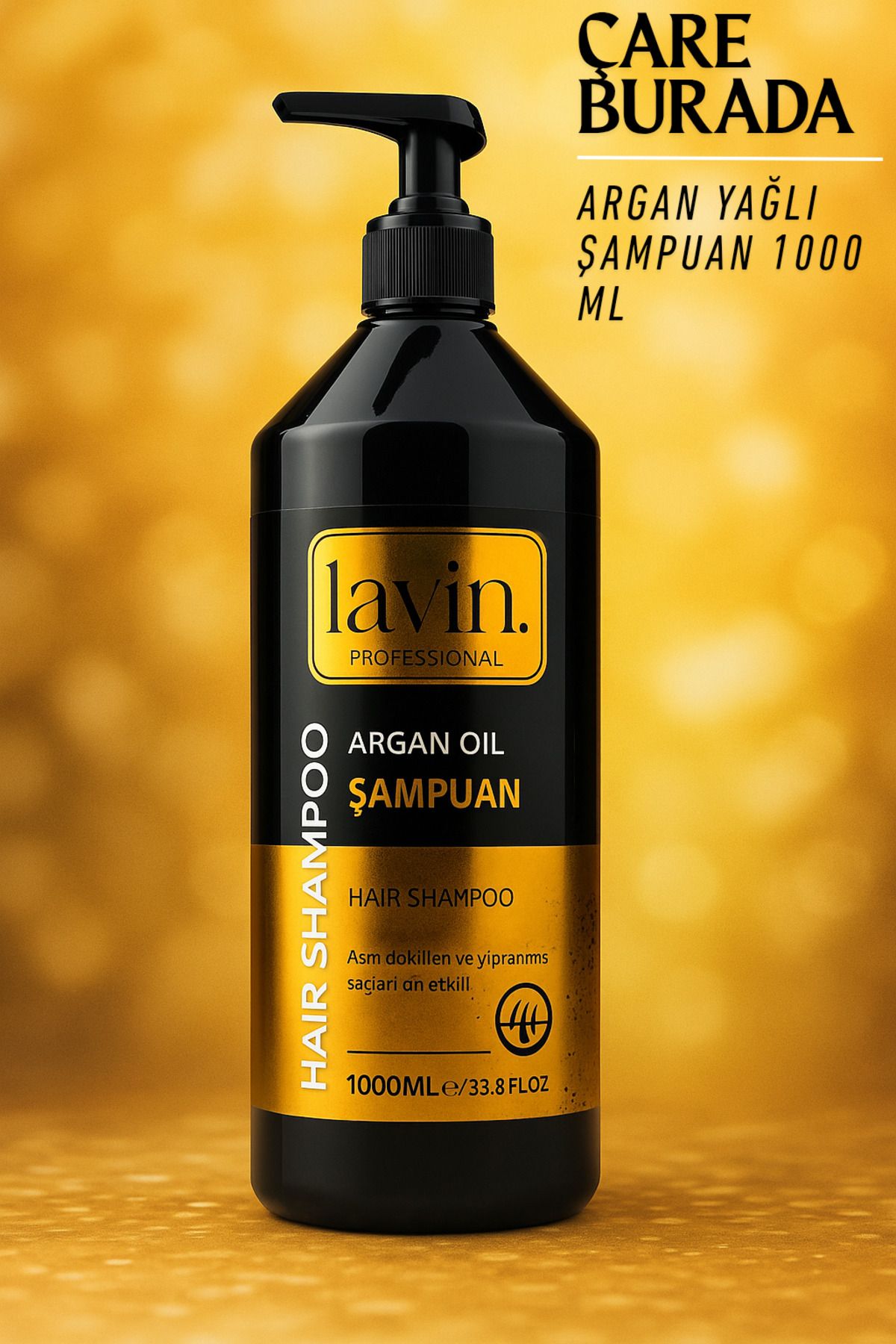Çare Burada Lavin - Argan Yağlı Şampuan 1000 Ml (Dökülmeye Meyilli & Yıpranmış Saçlar)