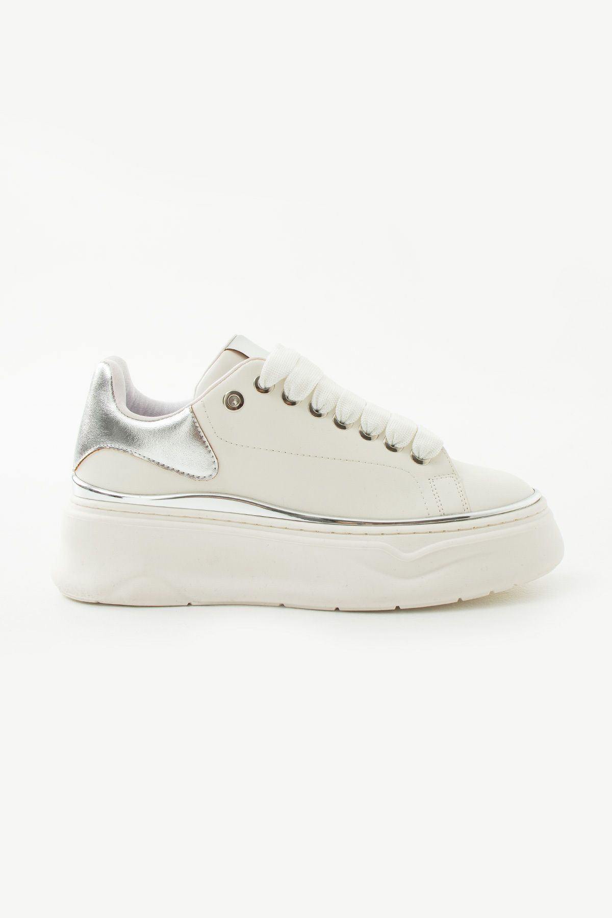 Siena Shoes Moon Kadın Metal Detaylı Sneaker Beyaz/Gümüş