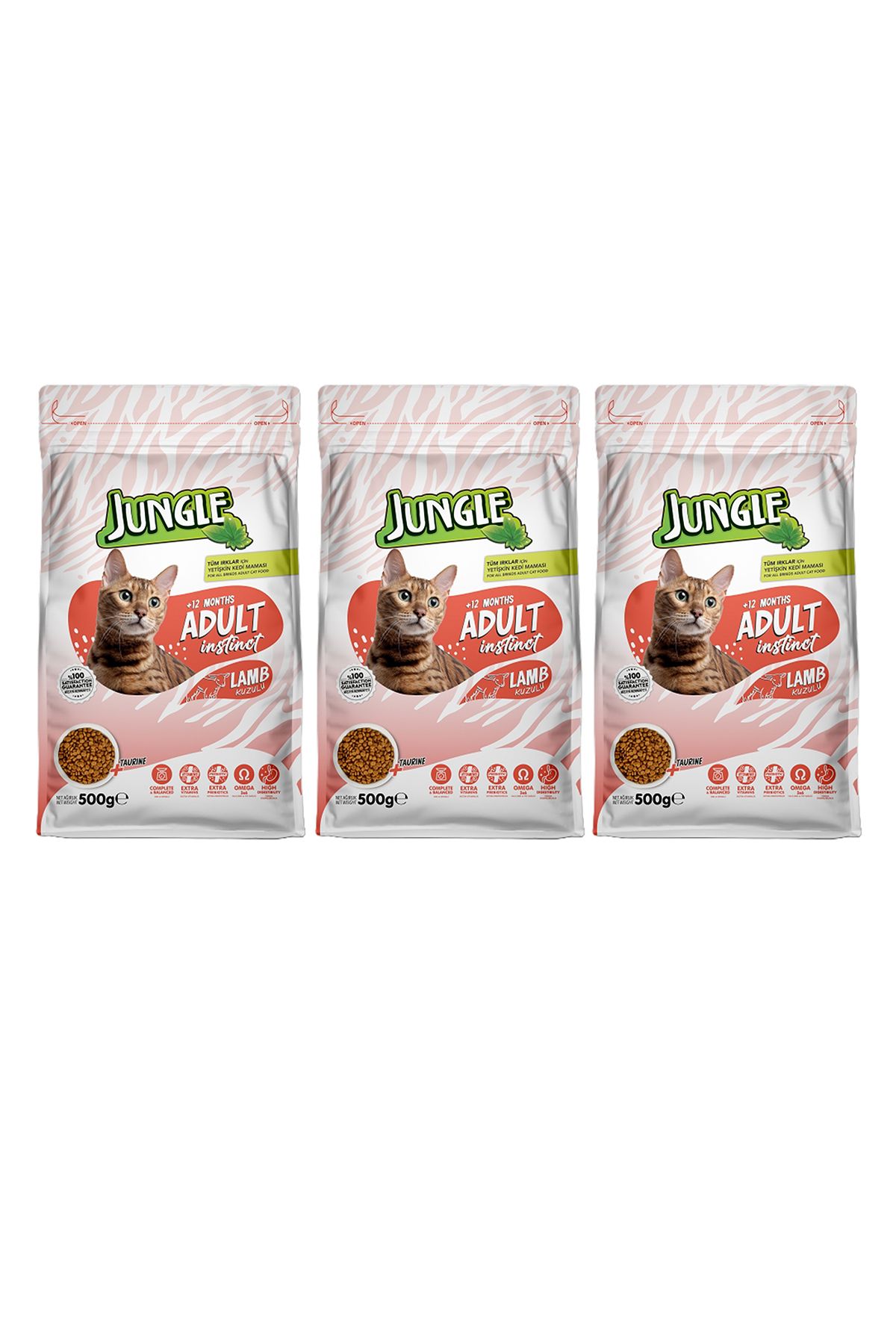 Jungle 500 GR KURU KEDİ MAMASI YETİŞKİN KUZU ETLİ 3'LÜ