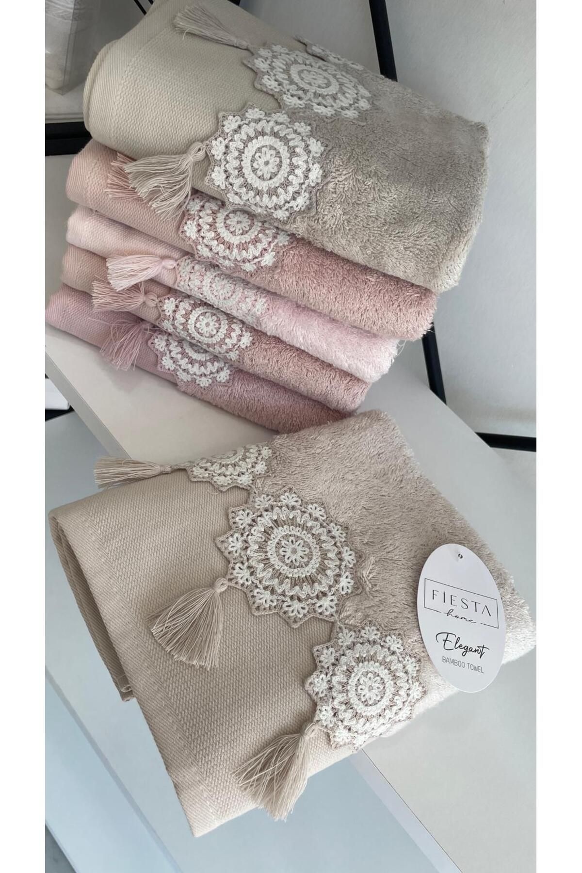 AHSEN TASARIM bej bambu 45x90 cm saçaklı el yüz havlusu