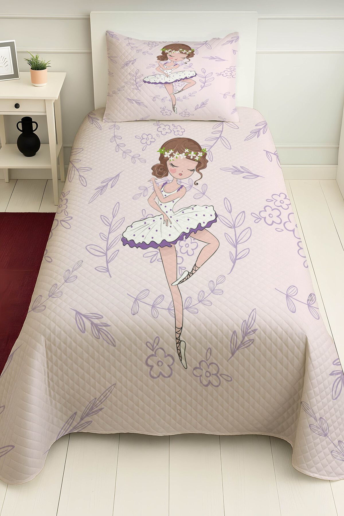 PRINTOPIA Balerin Kız Desenli Tek Kişilik Pike Takımı