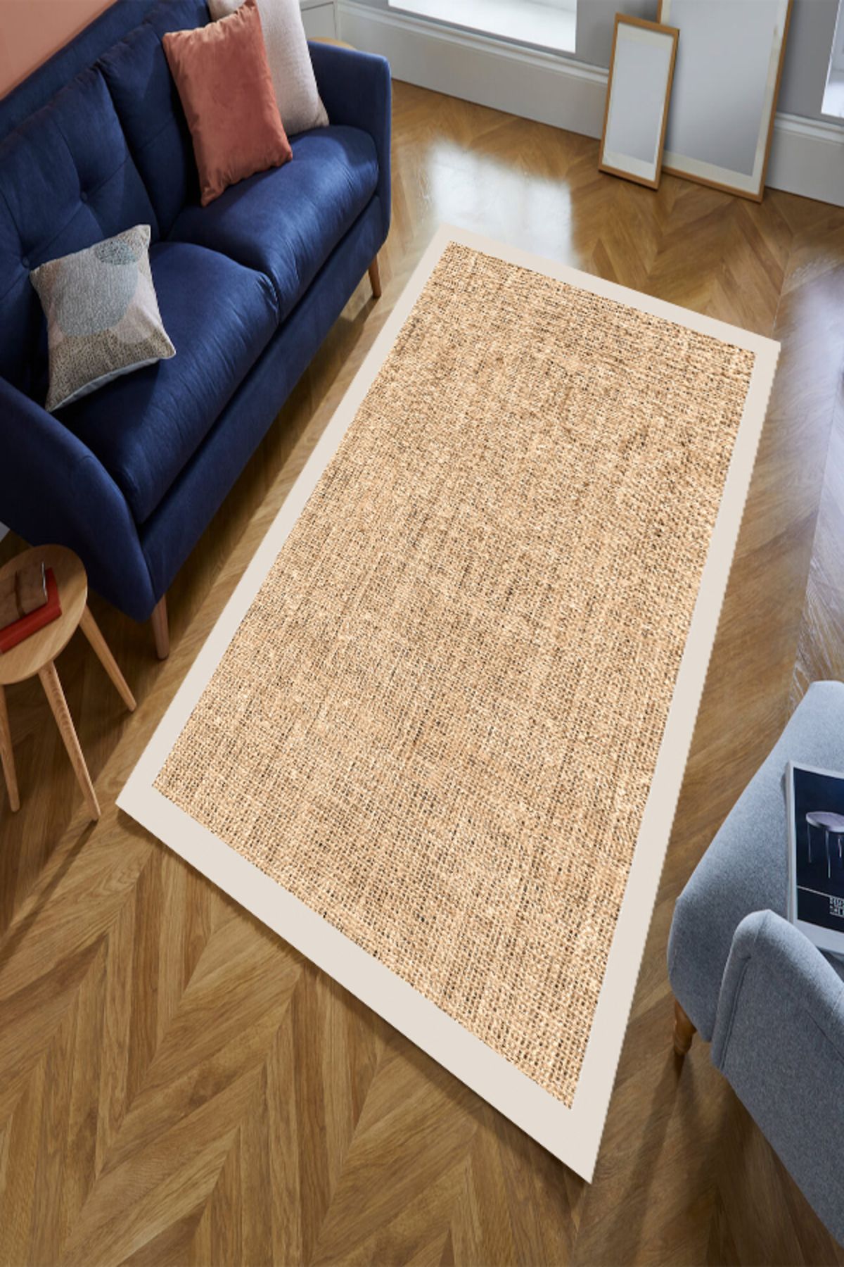 eco concept Dijital Baskı Jüt Görünümlü Halı, Kaymaz, Salon Halısı, Yolluk, Ev Dekorasyonu, Mutfak Halısı