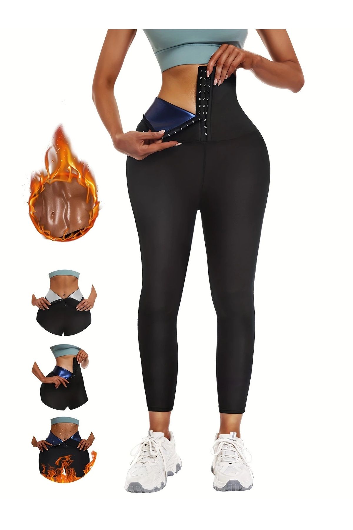 SAUNA SUIT Ekstra Yüksek Bel 3 Kademeli Agraflı Termal Tayt– Terleme Destekli Sporcu Tayt
