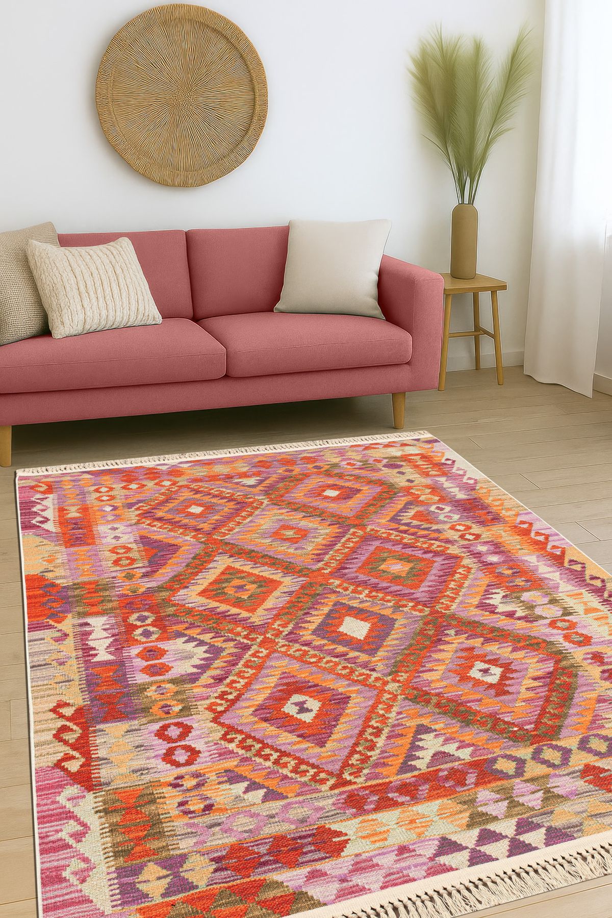 Massilia Home Satürn Retro Dijital Baskı Makinede Yıkanabilir Kilim Antibakteriyel Çok Renkli Desen Ev Oda Halısı