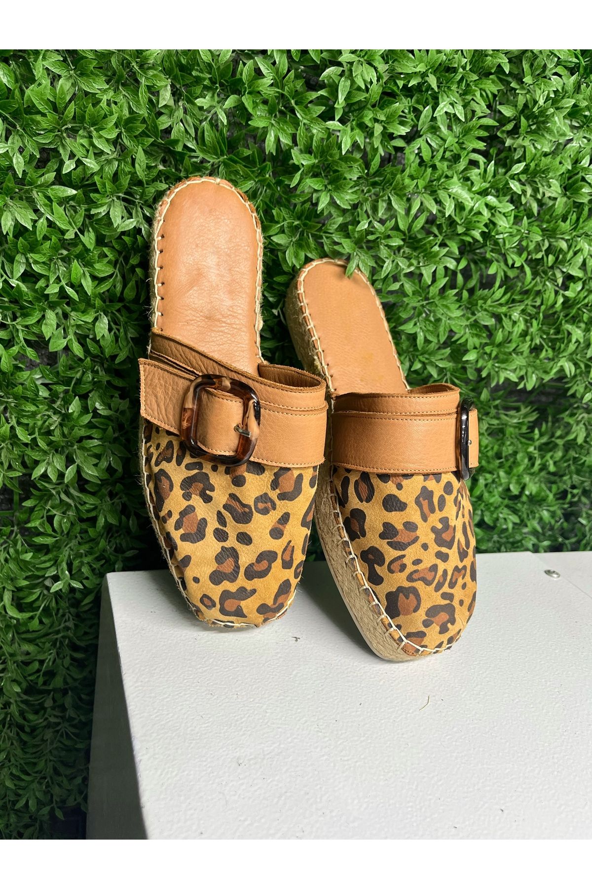 Butik NOBLE SHOES HAKİKİ DERİ LEOPAR ESPADRİL TERLİK
