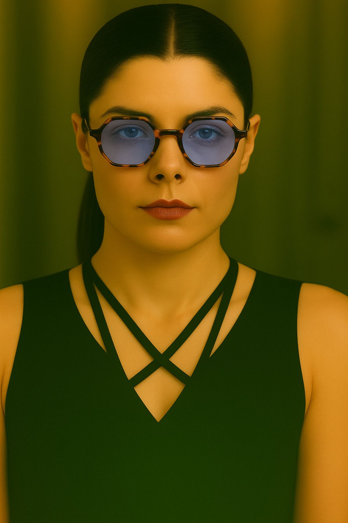 Merand Açık Mavi Camlı Sekizgen Tortoise Güneş Gözlüğü – Unisex Retro Model